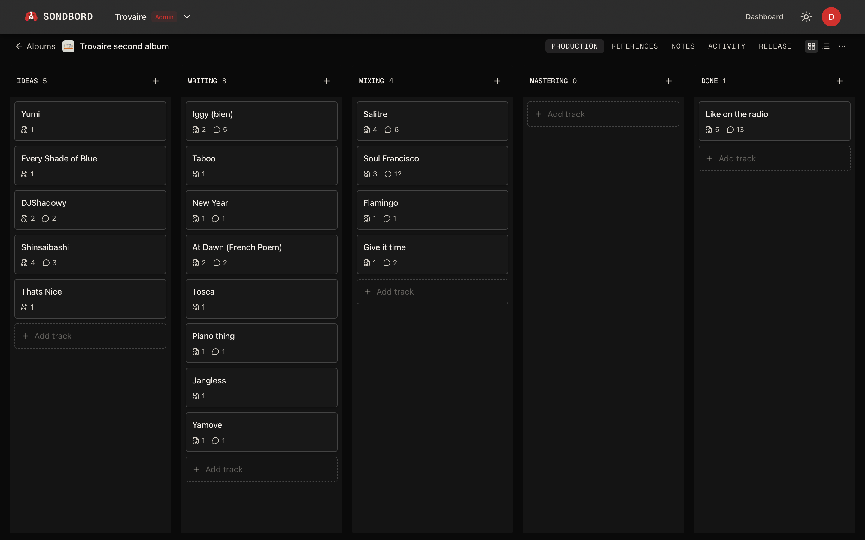 Sondbord Album Kanban Board
